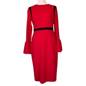 Calvin Klein Dress Bell-Sleeve Colorblocked Sheath Red/Black (Size 6)